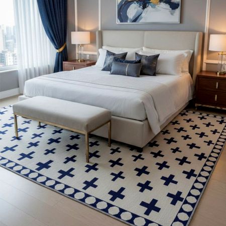 Handcrafted Minimalist Cotton and Wool Handknotted Rug for Modern Rooms